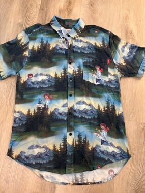 RSVLTS x Bob Ross "Happy Little Forest" KUNUFLEX Short Sleeve Shirt medium
